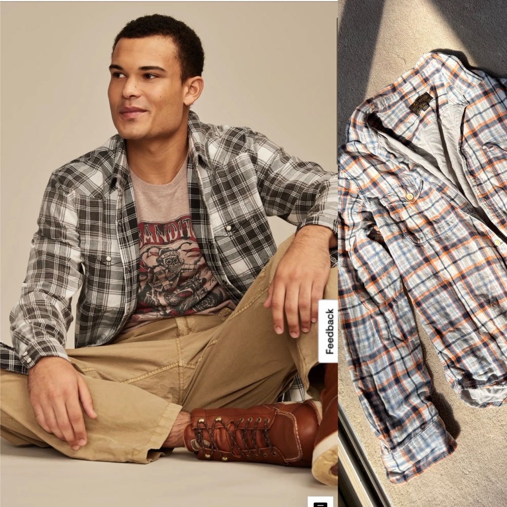 Men's Lucky Brand Plaid Button-Up Shirt Flannel Long Sleeve GUC M